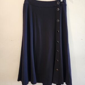 Talbots Black Full A Line Skirt with Large Button Trim Size 10